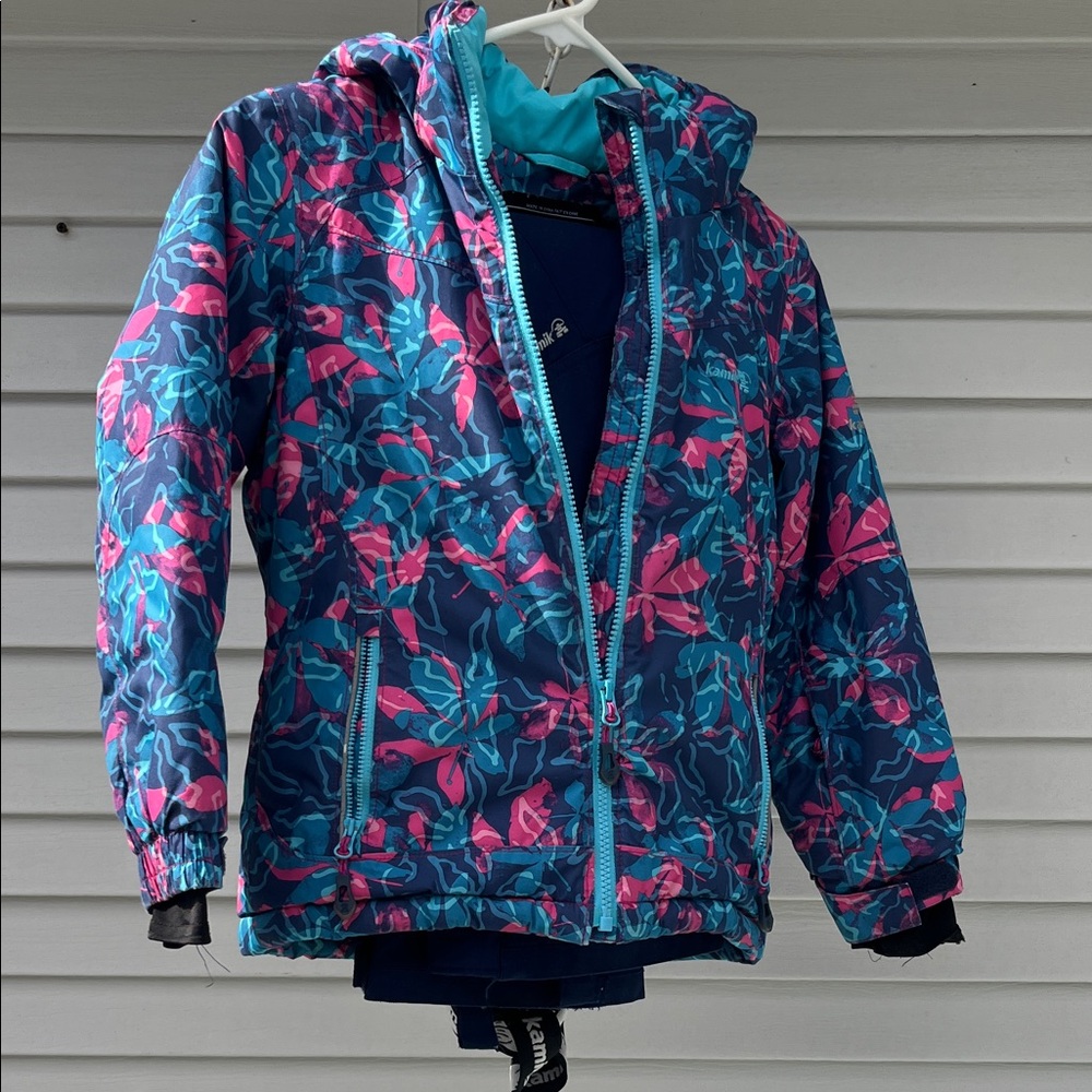 Kamik 2 piece Snow Suit Navy and Pink Floral